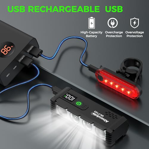 Super Bright Bike Lights 4800 Lumen USB Rechargeable with LCD Display Waterproof Front & Rear for Night Riding