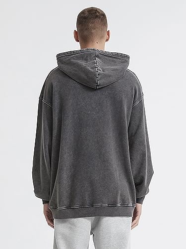 X-Large Mens Oversized Acid Wash Hoodie Cotton Pullover Streetwear Grey