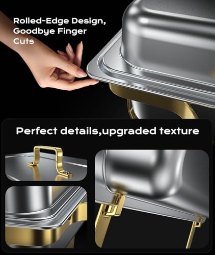 ZILODE 4 Pack Gold Chafing Dishes Buffet Food Warmers for Parties, 9QT