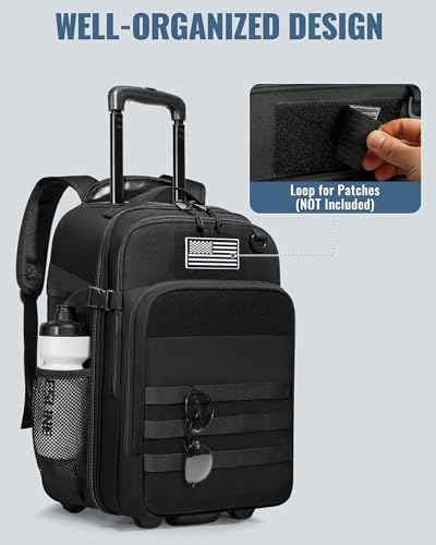 17-Inch Rolling Tactical Laptop Backpack with Wheels for Men, Black