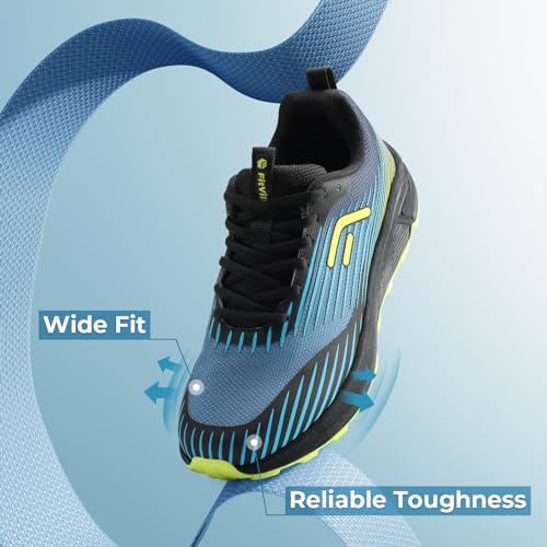 FitVille Men's Trail Running Shoes Extra Wide - Mountain Sneakers for Walking & Jogging, Black/Blue/Green, 12X Wide
