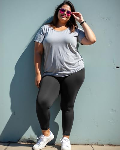 Plus Size High Waisted Leggings with Pockets for Women - Black 3X-Large A-1#Black