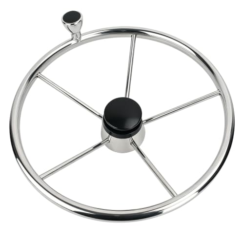 Silver 15.5 Inch Boat Steering Wheel with 5-Spoke Stainless Steel Design - Universal Fit