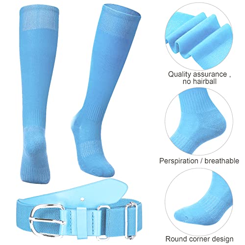 Light Blue Baseball Socks and Belt Combo for Adults - Softball Elastic Waist Belt