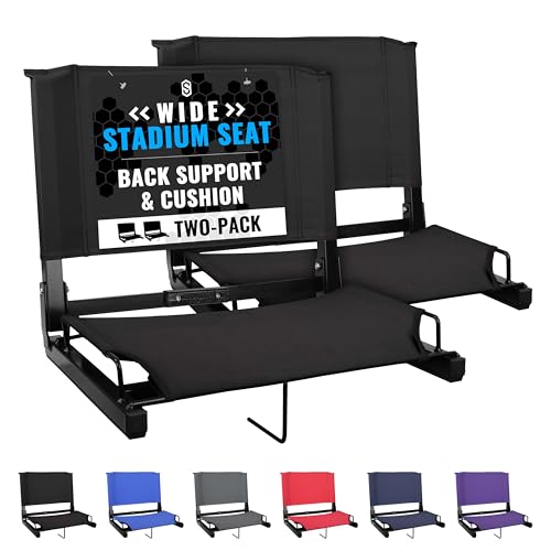 Sports Unlimited Black 2-Pack Wide Bleacher Chairs with Back & Cushion – Stadium Seats with Support