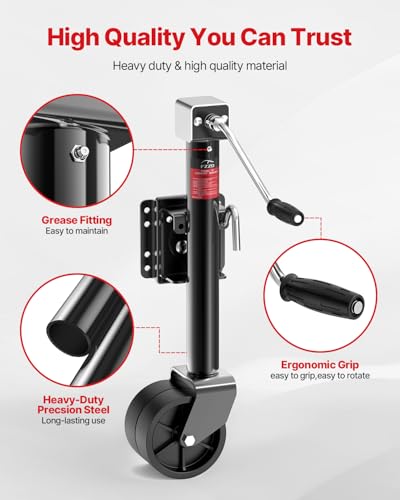 FZZD 2000lbs Trailer Jack with Dual Wheel - Black Heavy-Duty Lift