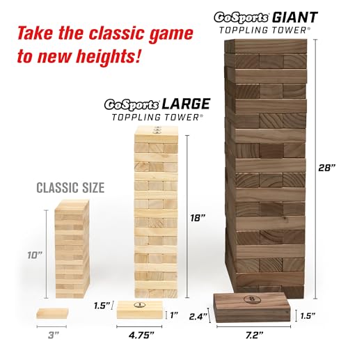 GoSports Giant Wooden Stacking Game - Brown Stain, 5ft Tall, Includes Carrying Case