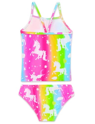 Girls' 2-Piece Bathing Suit with Briefs and UPF 50+ Sun Protection - Rainbow, 6-7 Years