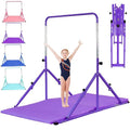 MARFULA Foldable Gymnastics Bar with Mat, 9-Height Levels, 200 lbs Capacity, 5 ft Indoor Outdoor Gym Equipment (Purple, with Mat)
