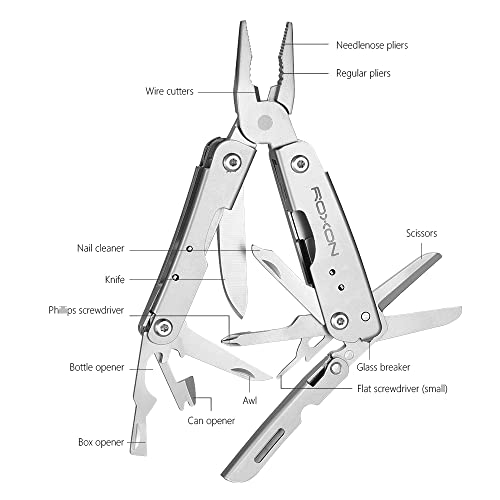Roxon M2 Mini Multitool with Folding Scissors, 14-in-1 Pocket EDC Tool