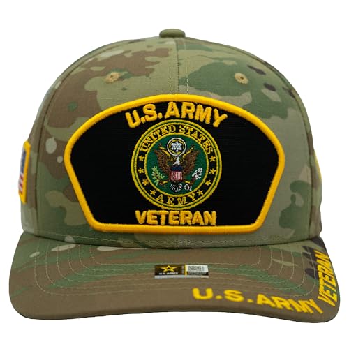 US Army Veteran Hat for Men Official Licensed Military Veterans Embroidered Patch Design Army Seal Adjustable Baseball Cap (US, Alpha, One Size, Camo)