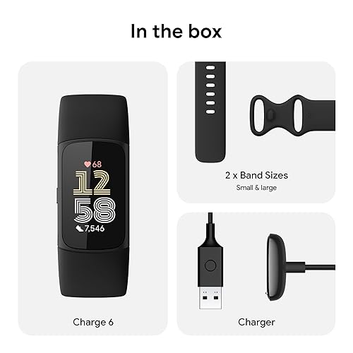 Fitbit Charge 6 Fitness Tracker with Heart Rate, GPS, Water-Resistant, Obsidian