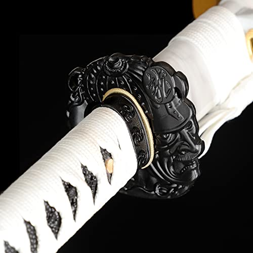 41 Inch Full Tang Samurai Sword - White Black Japanese Katana for Collection