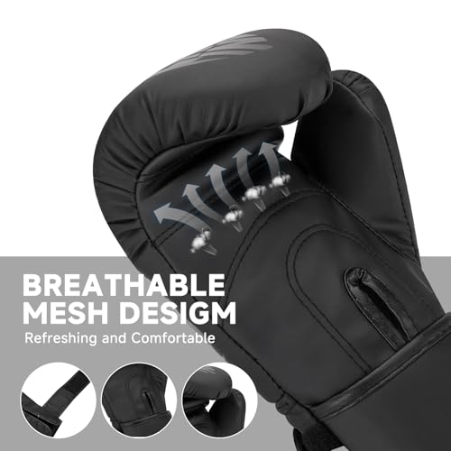 Kids Boxing Gloves - Black, 6oz for Youth Kickboxing & Training