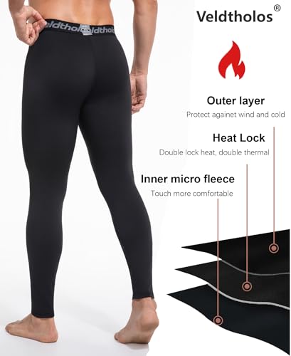 Men's Thermal Compression Pants with Fleece Lining - Blue Gray Black Large - Veldtholos