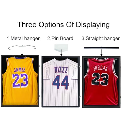 Jersey Display Case Shadow Box Large - IHEIPYE Jersey Frame with Locks, 31.25 x 23.25 in - Black (Variation: Standard Jersey-Silver Lock-1 Pack)