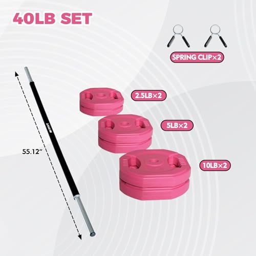 RitFit 40LB Adjustable Barbell Weight Set with Padded Bar for Home Gym