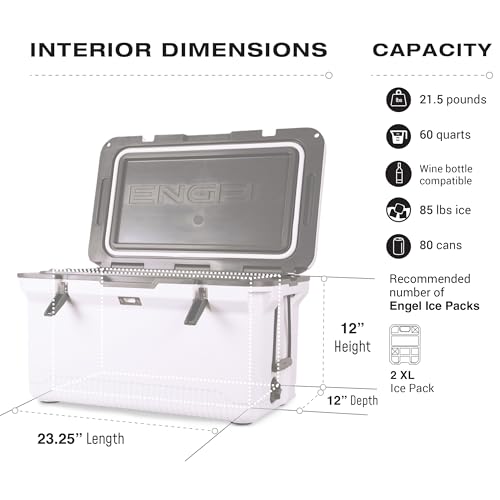 ENGEL Haze Gray 60 Qt Ultra-Light Injection Molded Cooler with Accessories