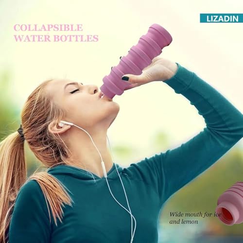 2 Pack Collapsible Water Bottles 500ml with Brush - Black & Aqua Blue