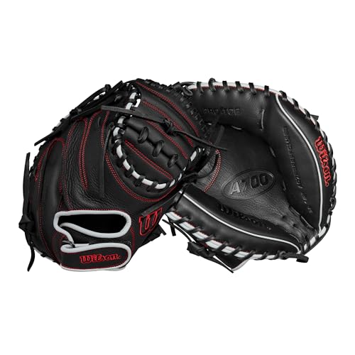 Wilson A700 32.5" Baseball Catcher's Mitt - Right Hand Throw, Black/Silver/Red