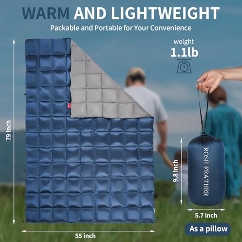 Down Camping Blanket - Lightweight, Packable, Waterproof Travel Quilt for Hiking & Outdoor Use - Deep Sky Blue, 55 x 79 inches