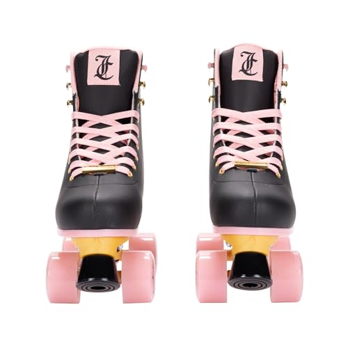 Juicy Couture Girls Rink Roller Skates Black Quad Roller Skates for Girls Classic High-Top Design for Indoor or Outdoor Skates and Roller Derby (Adjustable Size L 7-10)
