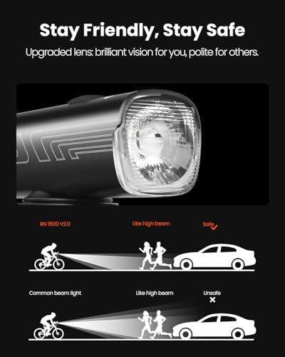 1500 Lumen Bike Front Light with USB-C Rechargeable Waterproof Cycling Light