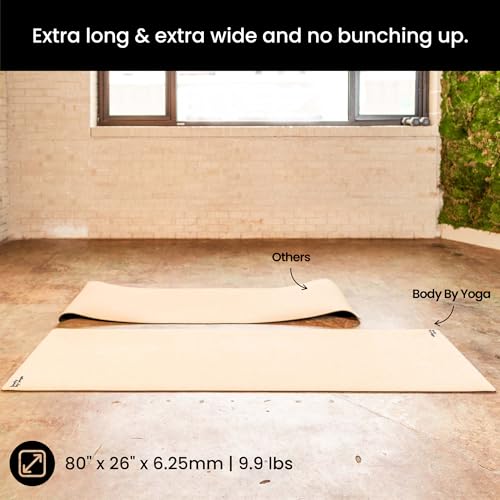 Body By Yoga Extra Thick Cork Yoga Mat 80x26in Non Slip Eco-Friendly with Alignment Lines - Classic