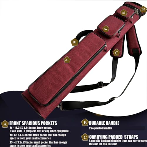 Champion 3x6 Nylon Leatherette Pool Cue Case - Red, Holds 3 Butts & 6 Shafts