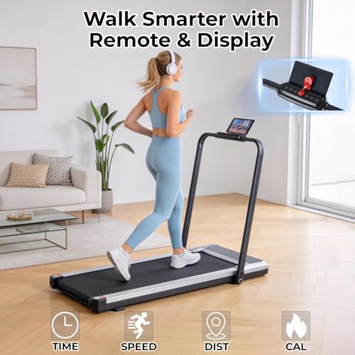 KMFurnila Silver Walking Pad Treadmill for Home with Handle & Remote Control