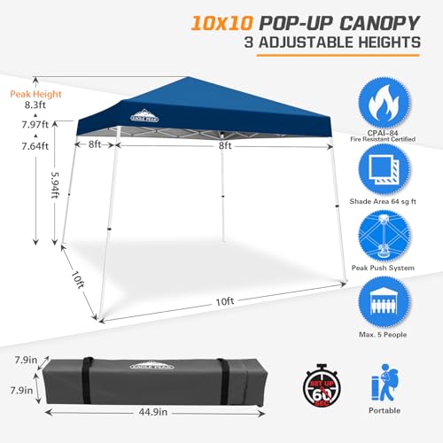 Eagle Peak 10x10 Slant Leg Pop Up Canopy Tent - Dark Blue, Easy Setup