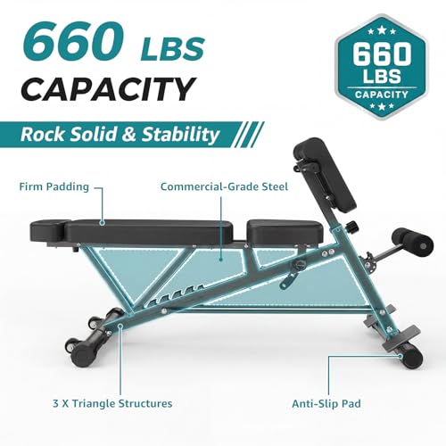 OLIXIS Classic Black Adjustable Weight Bench Foldable 660 LBS for Full-Body Workout