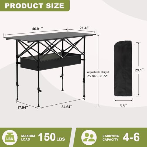 Hsundries 4FT Portable Folding Camping Table with Carry Bag & Mesh Storage