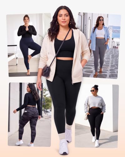 Plus Size Leggings with Pockets for Women - High Waist Tummy Control Yoga Pants 26 Inch 3X-Large Black