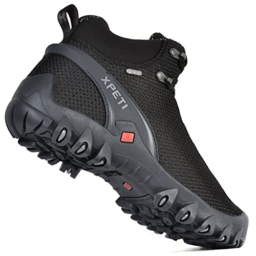 Men's Hiking Boots - XPETI TERRA Mid Waterproof Outdoor Footwear Black 10