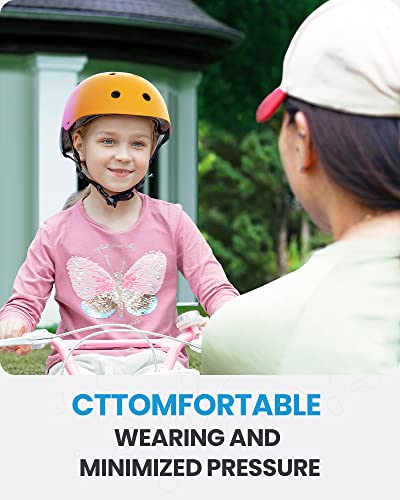Kids Bike Helmet - Adjustable Cycling & Skating Safety Gear - Orange Pink Blue, Medium (20.5-21.7 in / 52-55 cm)