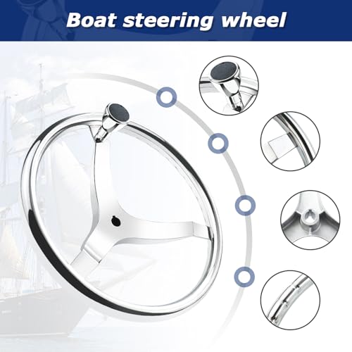 QYMOPAY 13.5" Marine Stainless Steel Boat Steering Wheel with Nut & Turning Knob