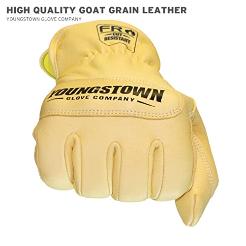 Youngstown Glove Leather Work Gloves for Men - Kevlar Lined, Tan, Large