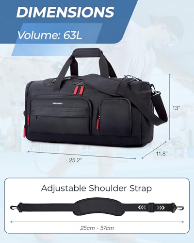 Large 63L Gym Bag for Men Sports Backpack Duffle Travel Hiking Black