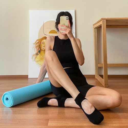 Non-Slip Pilates Socks for Women - Black, White, Green, Purple, Beige - 5 Pairs
