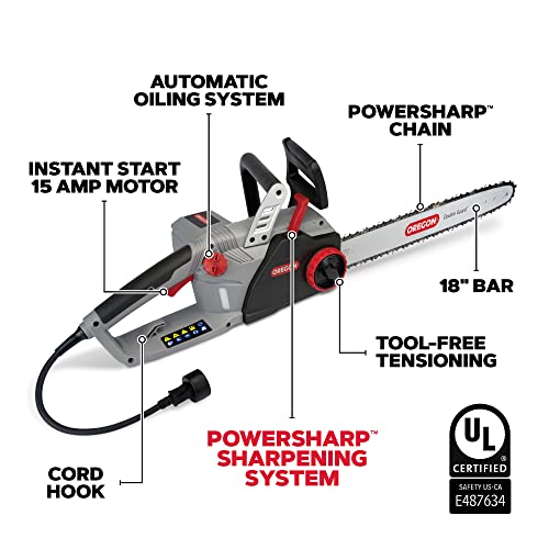 Oregon CS1500 Self-Sharpening Electric Chain Saw - 18-inch Corded Chainsaw for Home & DIY
