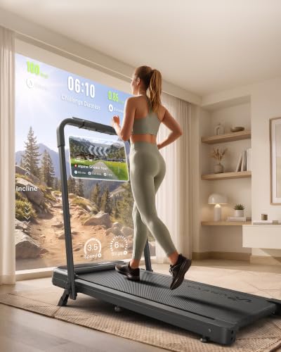 UREVO Smart Incline Treadmill Walking Pad - Green, AI App Controlled, 11% Incline, Portable Compact Fitness Equipment