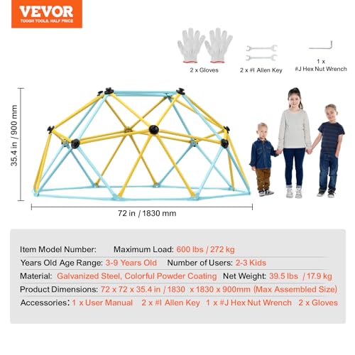 VEVOR 6FT Geometric Climbing Dome for Kids - Indoor & Outdoor Playground Equipment