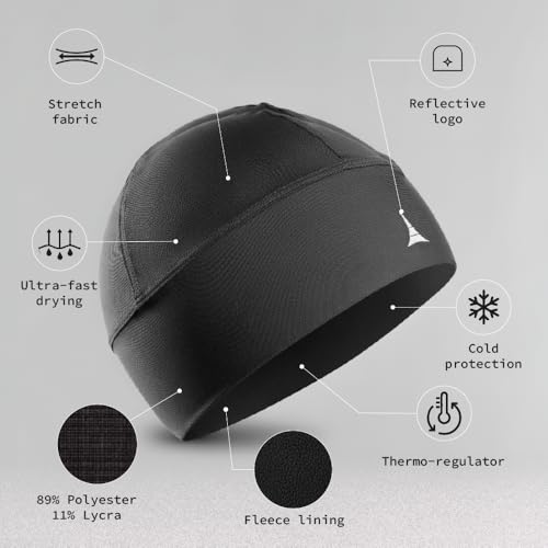 One Size White Skull Cap Helmet Liner Running Beanie - Thermal & Moisture Wicking