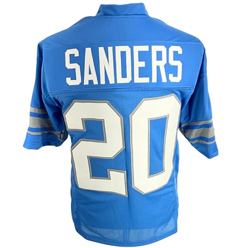 Unisex Barry Sanders Football Jersey Honolulu Blue Large Custom Sewn Detroit