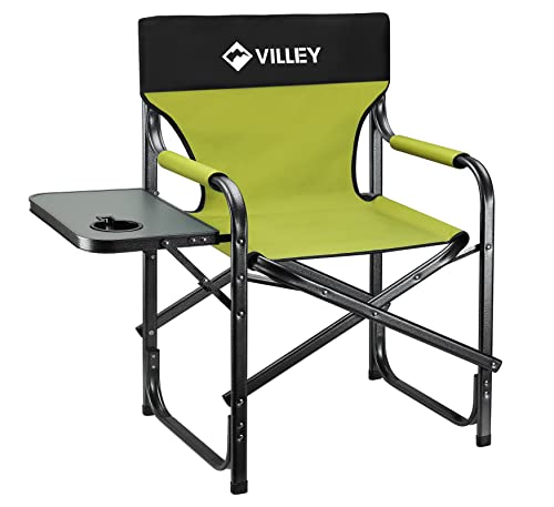 Heavy Duty Folding Directors Chair 350 lbs Capacity with Side Table - Green, 20x22x35 inches