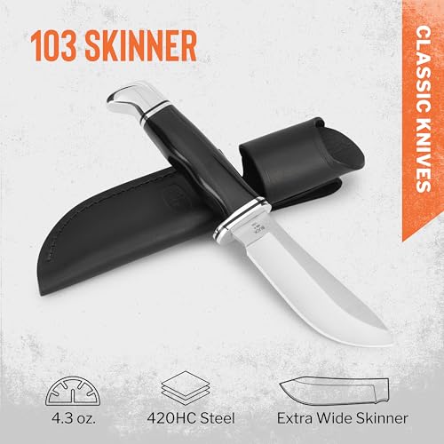 Buck Knives 103 Skinner Hunting Knife with Sheath, Black/Silver, 4.3 oz