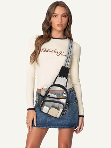 Clear Stadium Bag with Side Pockets - Black Crossbody Purse & Sling Backpack