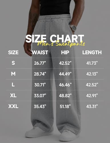 Men's Baggy Fleece Lounge Sweatpants - Wide Leg, Large, Grey