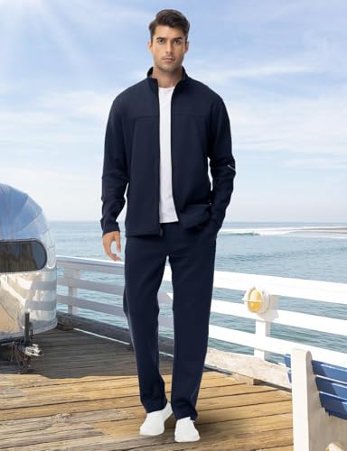 Men's 2-Piece Running Tracksuits Full Zip Athletic Jackets & Pants Dark Blue 4X-Large